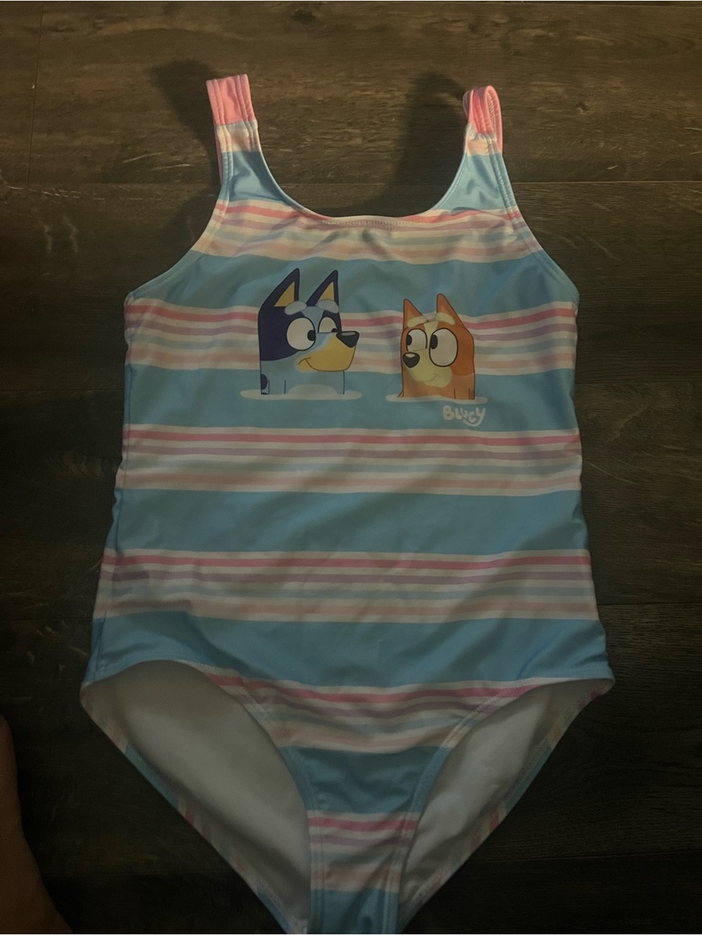 Bluey Kids' Light Blue & Pink Stripe One-Piece Swimsuit